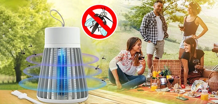 a happy family is having a meal in nature without mosquitos thanks to mosquito zap